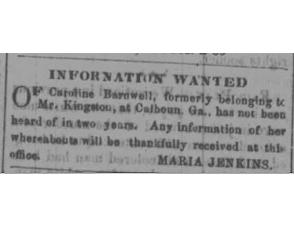 Maria Jenkins searching for Caroline Barnwell