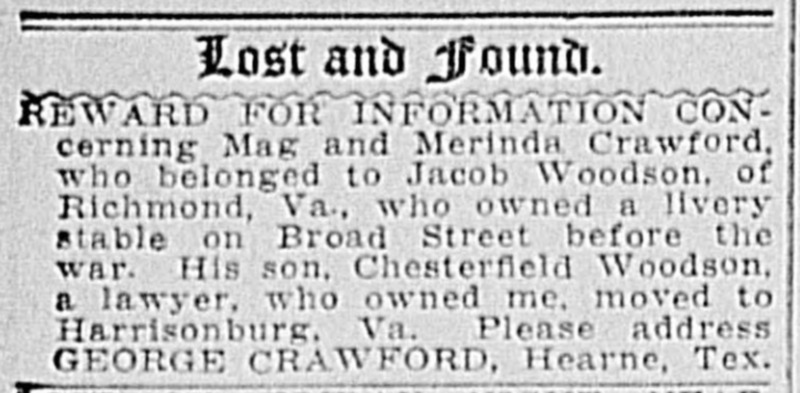 George Crawford searching for Mag Crawford and Merinda Crawford