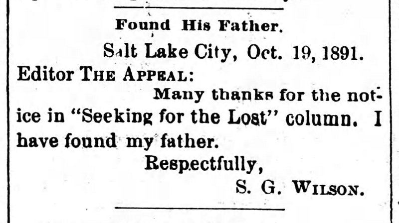 S. G. Wilson replying to previous ad placed that he has found his father