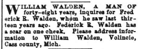 William Walden searching for Frederick R. Walden