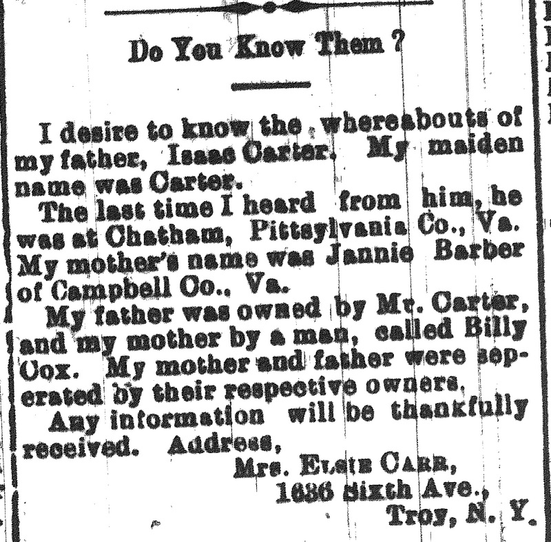 Elsie Carr searching for her parents Isaac Carter and Jannie Barber