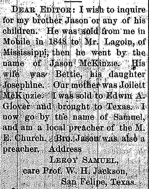 Leroy Samuel (formerly Leroy McKinzie) searching for his brother Jason McKinzie