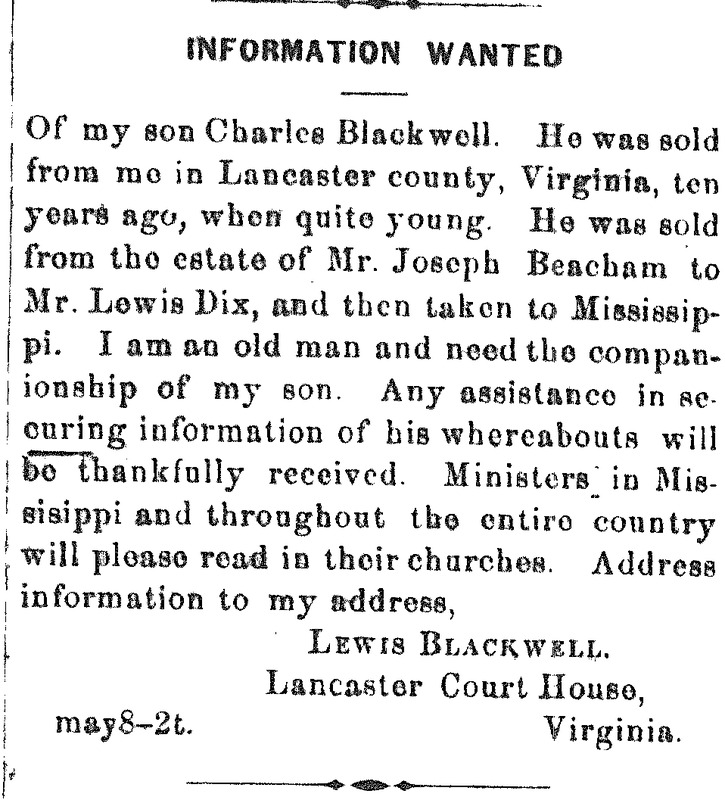 Lewis Blackwell searching for his son Charles Blackwell