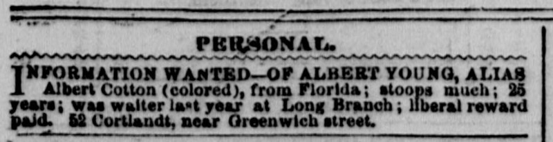 Unnamed person searching for Albert Young, alias Albert Cotton