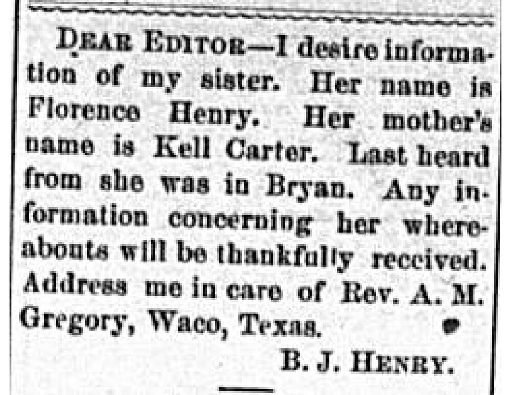 B. J. Henry searching for his sister Florence Henry