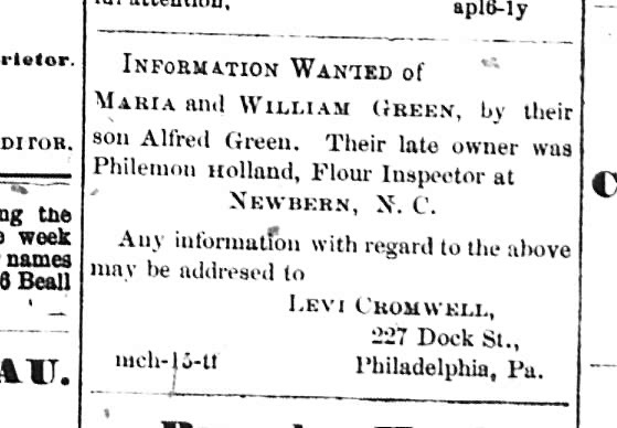 Alfred Green searching for parents Maria and William Green