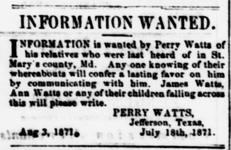 Perry Watts searching for family