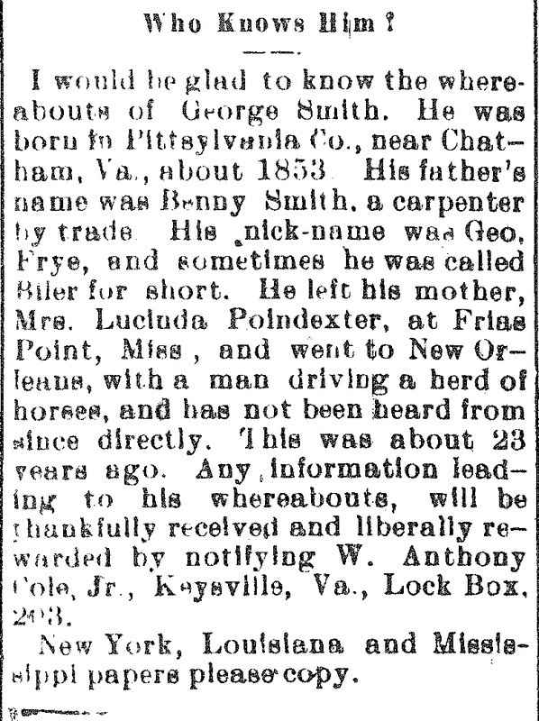 W. Anthony Cole, Jr. seeking the whereabouts of George Smith