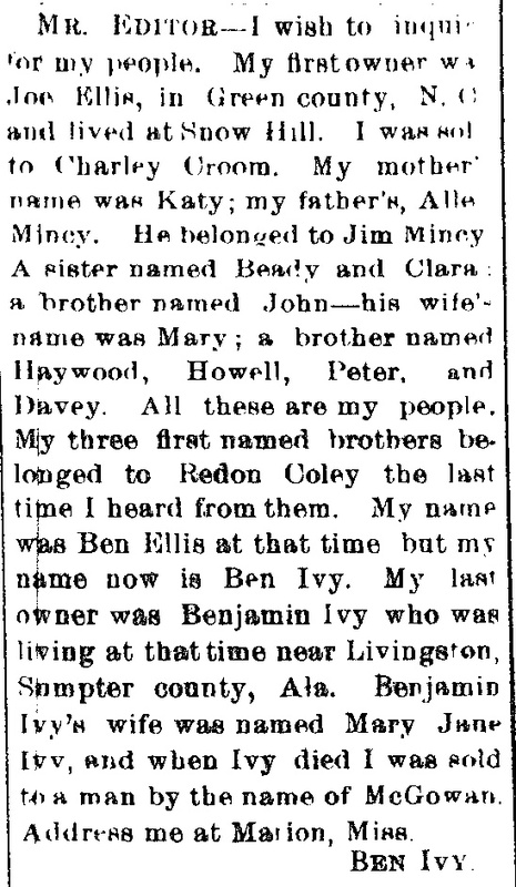 Ben Ivy (formerly Ben Ellis) searching for his mother Katy, his father, and several siblings