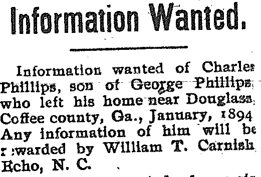 William T. Carnish looking for Charles Phillips, son of George Phillips