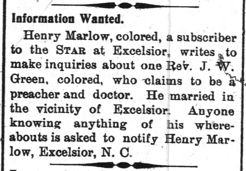 Henry Marlow searching for the Rev. J. W. Green