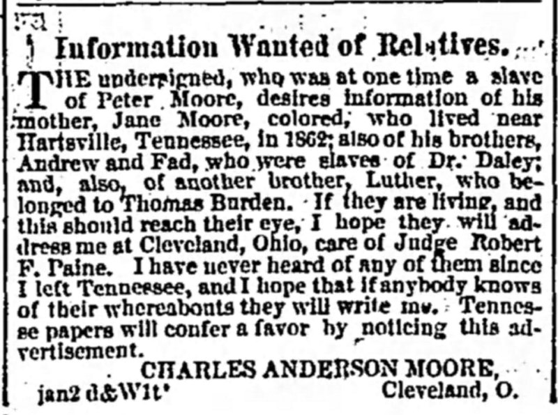 Charles Anderson Moore searching for his mother and brothers