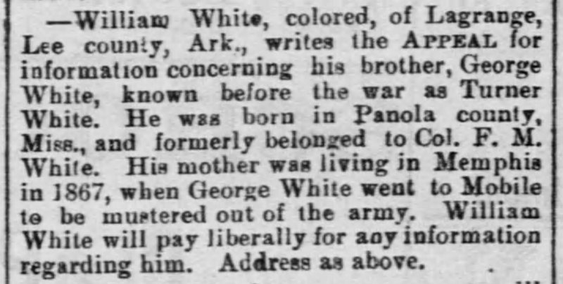 William White searching for his brother George White (formerly Turner White)