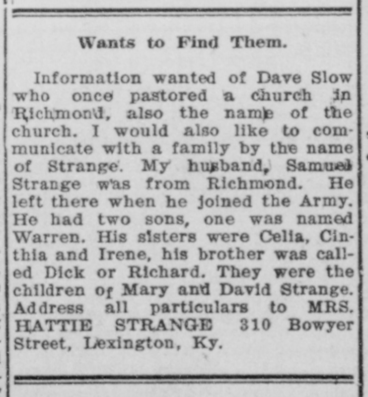 Hattie Strange searching for  pastor Dave Slow and her husband Samuel Strange&#039;s family