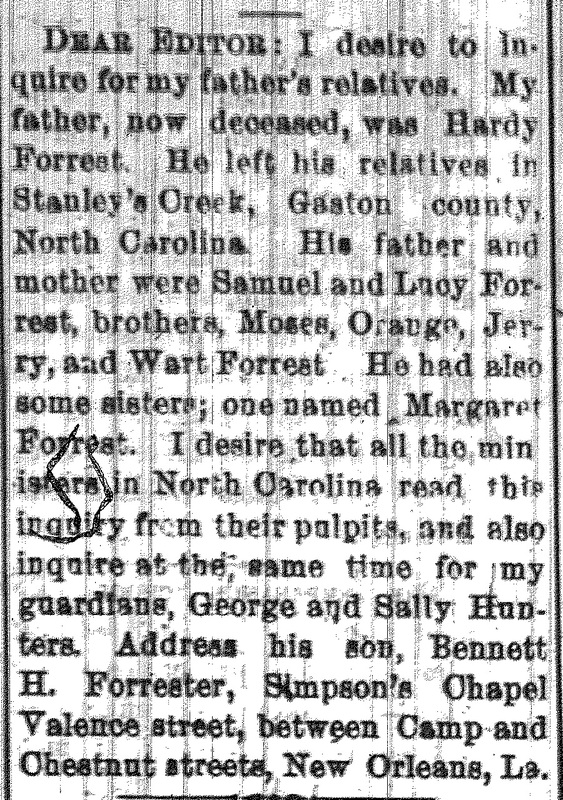 Bennett Forest/Forester searching for his father&#039;s relatives