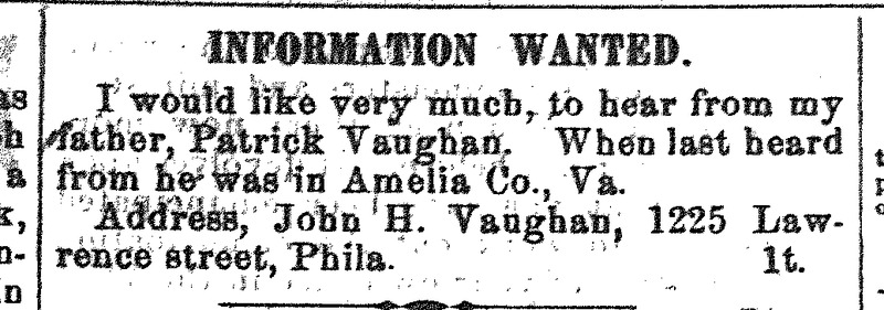 John H. Vaughn searching for his father Patrick Vaughn