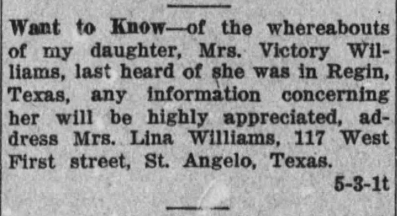 Mrs. Lina Williams searching for her daughter Mrs. Victory Williams 