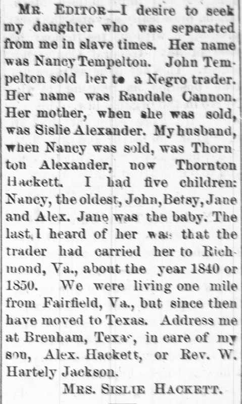 Mrs. Sislie Hackett searching for her daughter Nancy Templeton