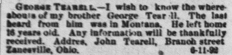 John Tearell searching for his brother George Tearell