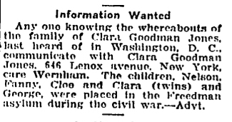 Clara Goodman Jones searching for family