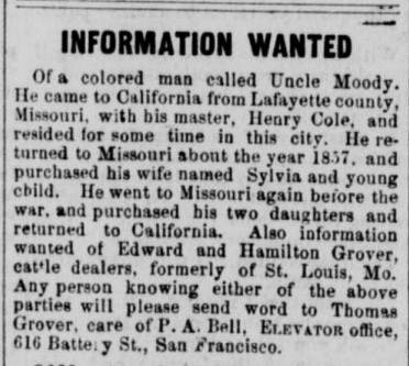 Thomas Grover searching for a man he called Uncle Moody