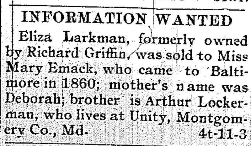 Unnamed person looking for Eliza Larkman