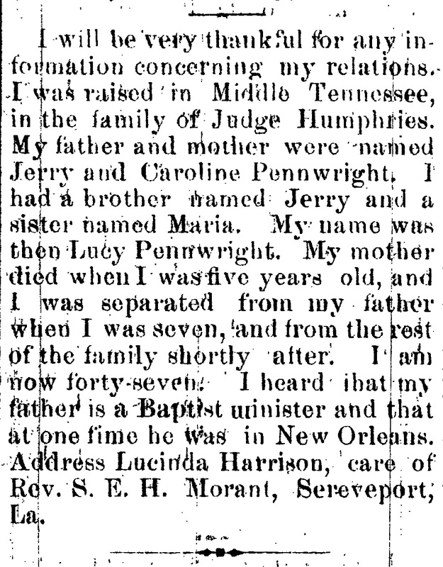 Lucinda Harrison searching for her father Jerry Pennwright, brother Jerry, and sister Maria