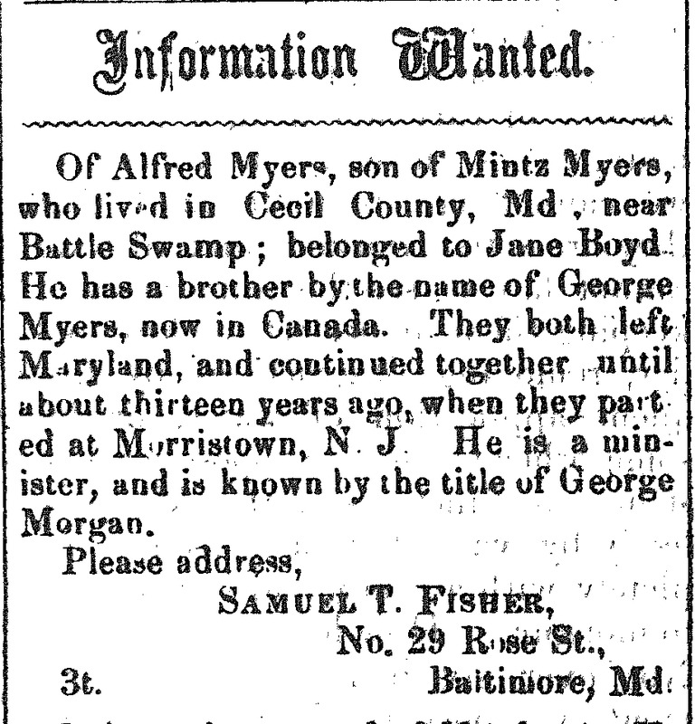 Samuel T. Fisher looking for information about Alfred Myers