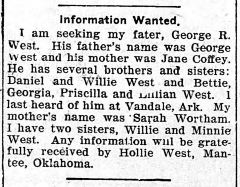 Hollie West searching for their father George R. West