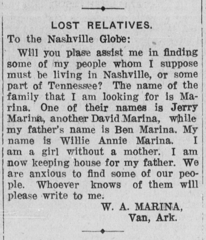 Willie Annie Marina searching for Marina relatives