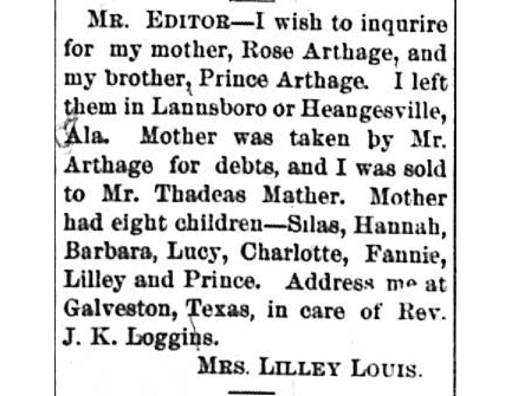 Mrs. Lilley Louis searching for her mother Rose Arthage and brother Prince Arthage