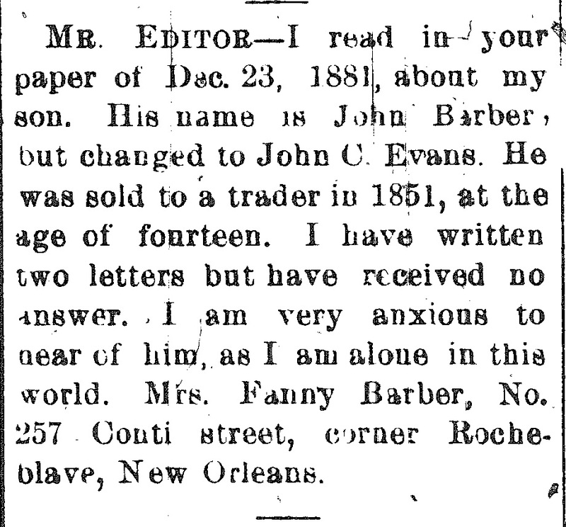 Mrs. Fanny Barber searching for her son John Barber