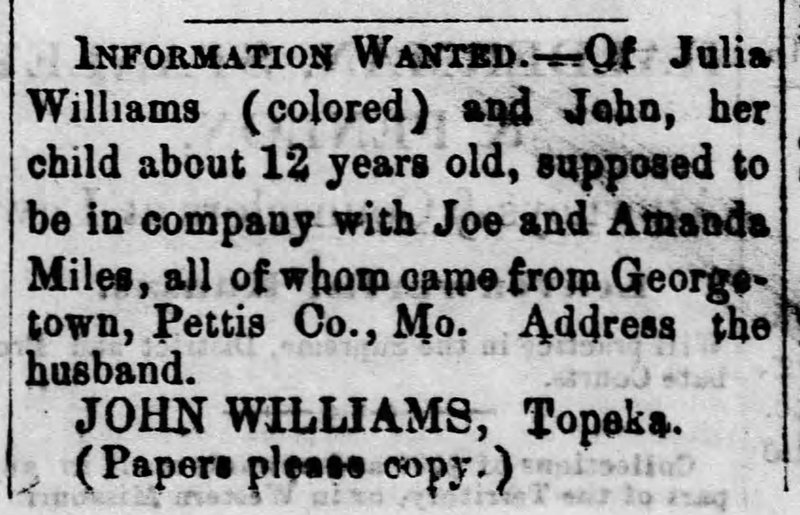 John Williams searching for his wife Julia Williams and her son John 