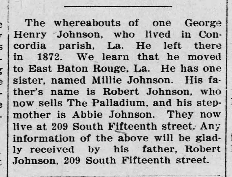 Robert Johnson searching for his son George Henry Johnson 