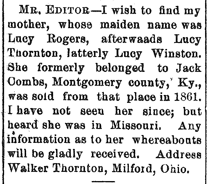 Walker Thornton searching for his mother Lucy Winston