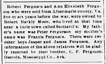 C. P. Ferguson searching for Peter and Francis Ferguson