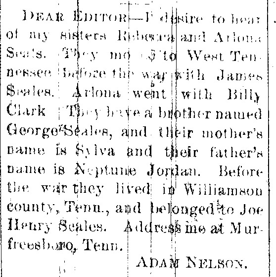 Adam Nelson seeking information about his sisters Rebecca and Ardona Seales