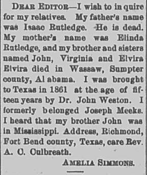 Amelia Simmons searching for her mother Elinda and siblings