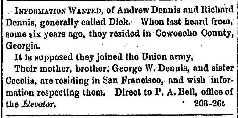 George W. Dennis, Cecelia, and their mother seeking Andrew and Richard Dennis