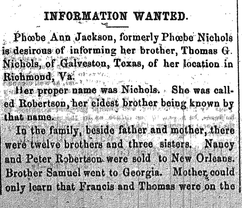 Phoebe Ann Jackson informing her brother of her location