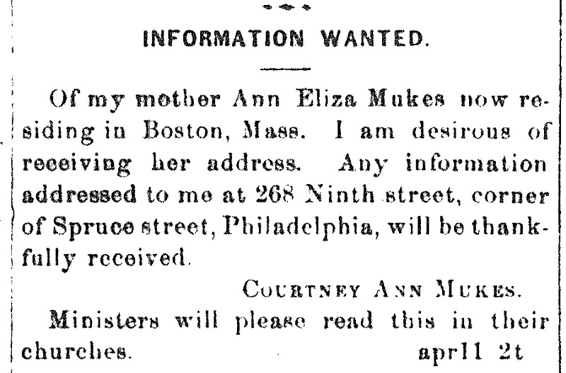 Courtney Ann Mukes searching for her mother Ann Eliza Mukes