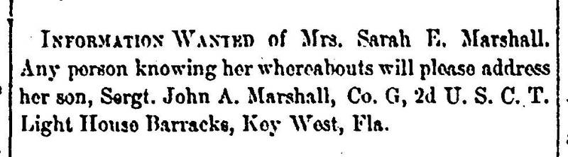 Sgt. John A Marshall seeks mother Sarah