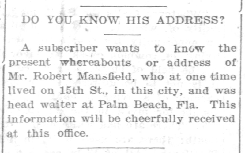 An unnamed person searching for Mr. Robert Mansfield 