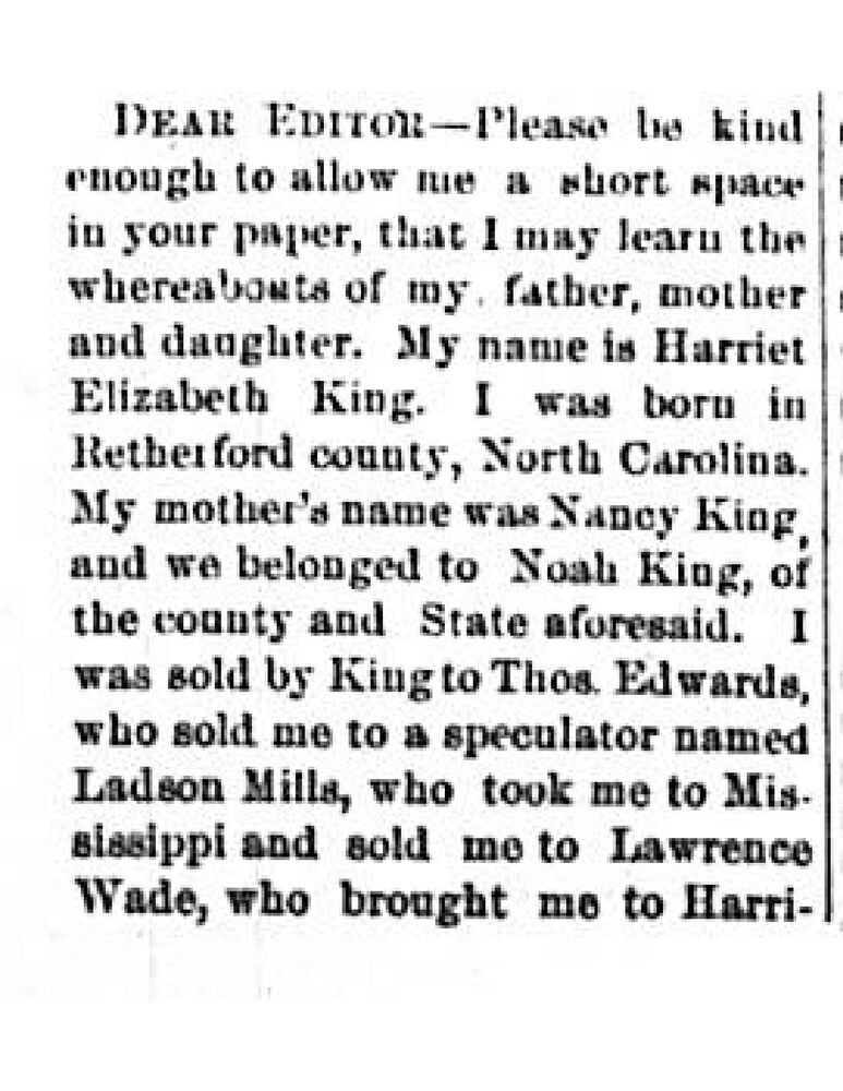 Harriet Elizabeth King searching for her father Richard Lynch, mother Nancy King, and daughter