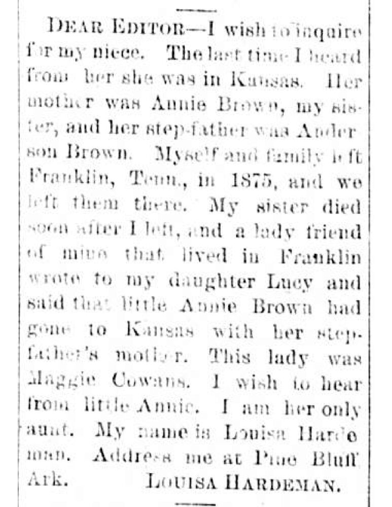 Louisa Hardeman searching for her niece Annie