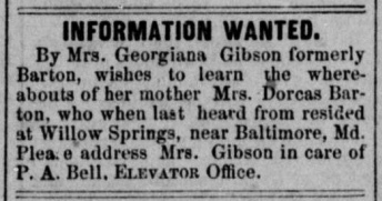 Georgiana Gibson searching for her mother Dorcas Barton