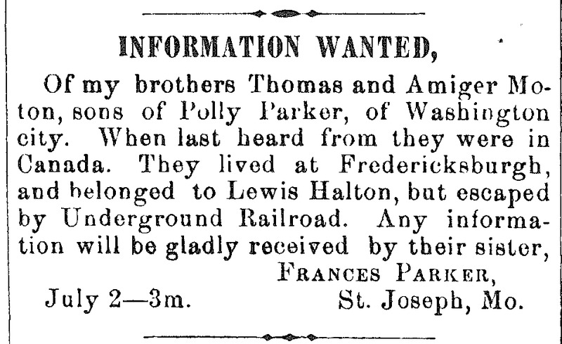 Frances Parker seeking information about brothers Thomas and Amiger Moton