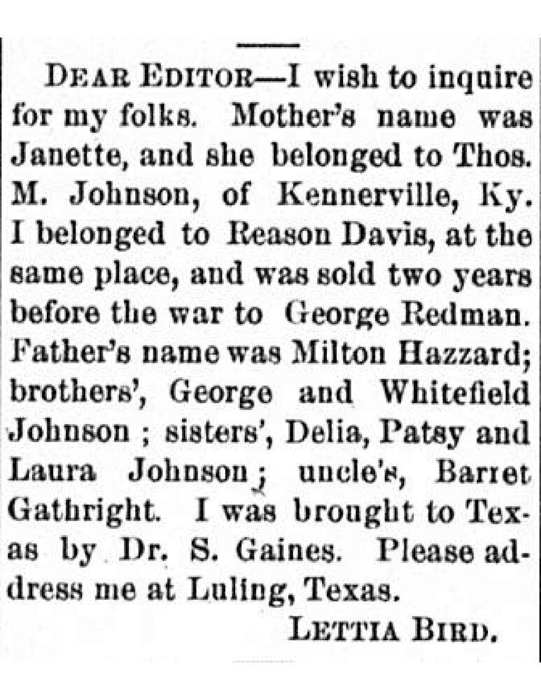 Lettia Bird searching for her mother Janette and father Milton Hazzard