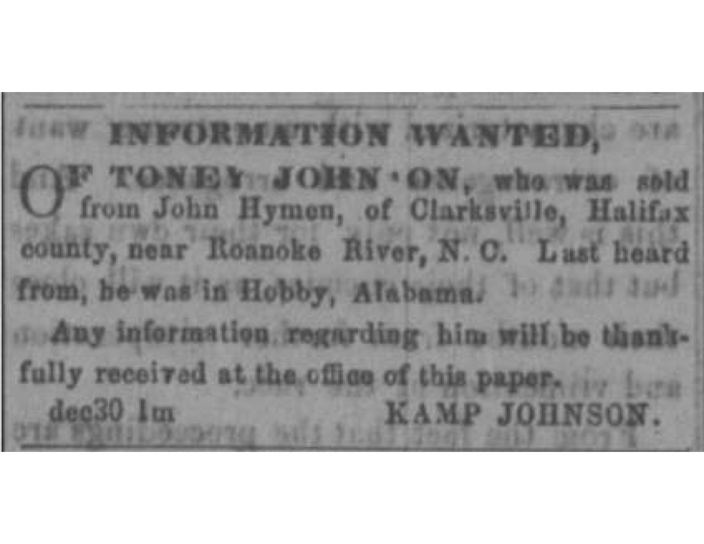 Kamp Johnson looking for Toney Johnson