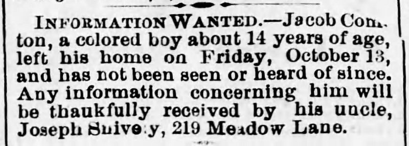 Joseph Snively searching for his nephew Jacob Comton